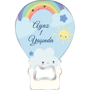 Sevimli Bulut ve Arkadaşı Gökkuşağı Temalı Balon Ahşap Magnet 