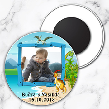 Sevimli Dinazor Temalı Resimli Daire Plastik Magnet