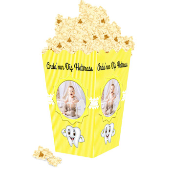 Sevimli Diş ile Sarı Çizgili Fon Temalı Popcorn Kutusu