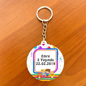 Sevimli Dostlar Temalı Daire Plastik Anahtarlık