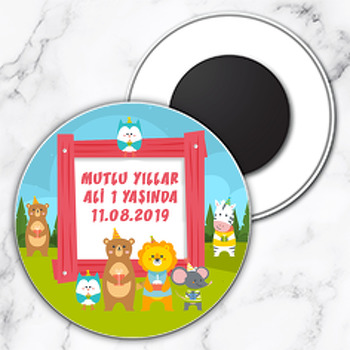 Sevimli Hayvanlar 3 Temalı Daire Plastik Magnet