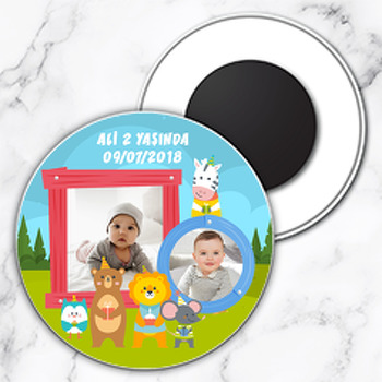 Sevimli Hayvanlar 3 Temalı Resimli Daire Plastik Magnet