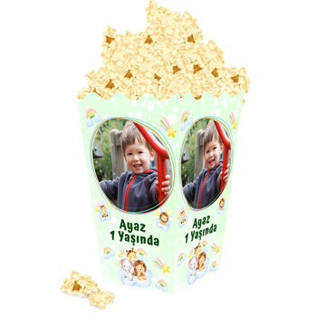 Sevimli Hayvanlar ile Soft Yeşil Fon Temalı Popcorn Kutusu