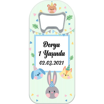 Sevimli Hayvanlar Partide Yeşil Çizgili Fon Temalı Uzun Magnet Açacak