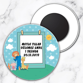 Sevimli Hayvanlar Temalı 1 Yaş Daire Plastik Magnet