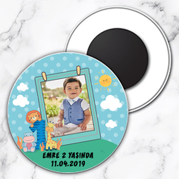 Sevimli Hayvanlar Temalı Resimli 1 Yaş Daire Plastik Magnet