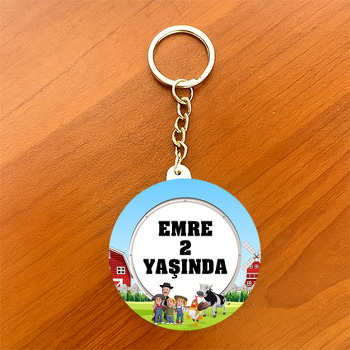 Sevimli Horoz Temalı Daire Plastik Anahtarlık