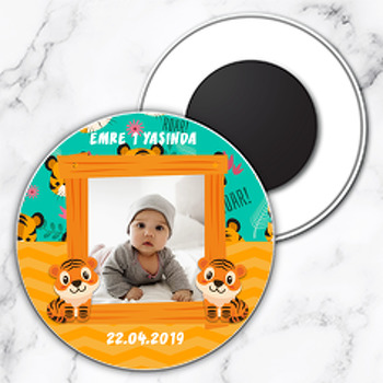 Sevimli Kaplan Temalı Resimli Daire Plastik Magnet