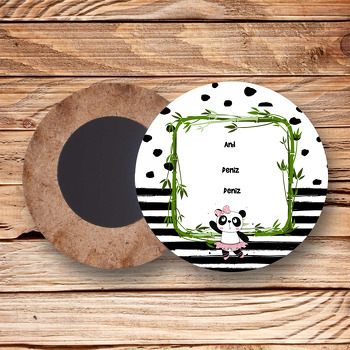 Sevimli Kız Panda Temalı Ahşap Daire Magnet