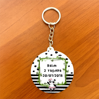 Sevimli Kız Panda Temalı Daire Plastik Anahtarlık