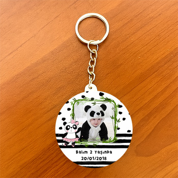 Sevimli Kız Panda Temalı Resimli Daire Plastik Anahtarlık