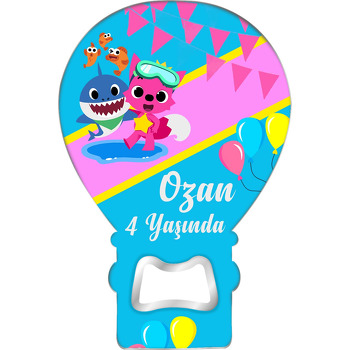 Sevimli Köpek Balığı Pembe Mavi Fon Temalı Balon Ahşap Magnet 