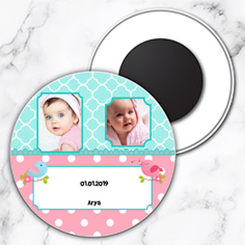 Sevimli Kuşlar Temalı Resimli Daire Plastik Magnet