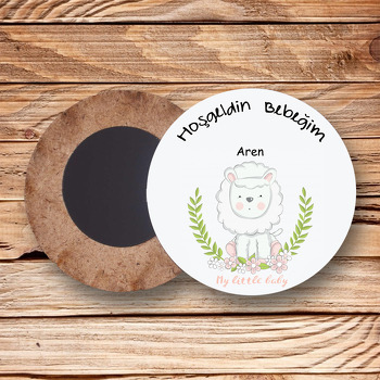 Sevimli Kuzu Temalı Ahşap Magnet