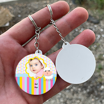 Sevimli Kuzu Temalı Resimli Daire Plastik Anahtarlık