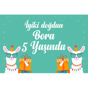 Sevimli Lama Partide Temalı Doğum Günü Afiş