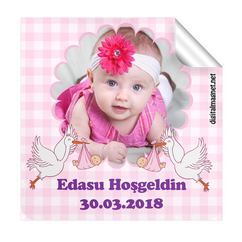 Sevimli Leylek Temalı Hoşgeldin Bebek  Kare Etiketi