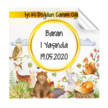 Sevimli Orman Temalı Kare Etiket