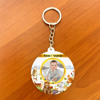 Sevimli Orman Temalı Resimli Daire Plastik Anahtarlık