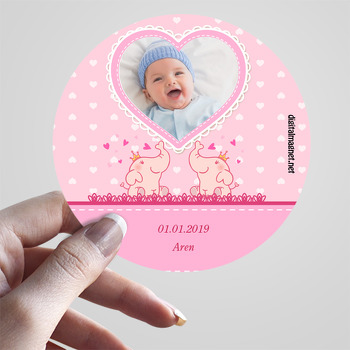Sevimli Pembe Fil Temalı Hoşgeldin Bebek Sticker
