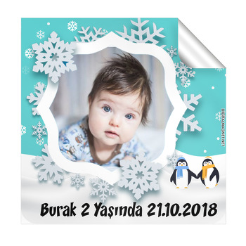 Sevimli Penguen Temalı Kare Etiket