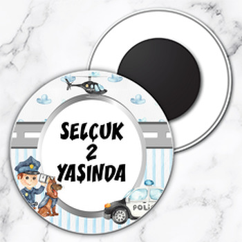 Sevimli Polis ile Köpeği Temalı Daire Plastik Magnet