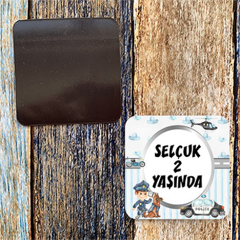 Sevimli Polis ile Köpeği Temalı Doğum Günü Magnet