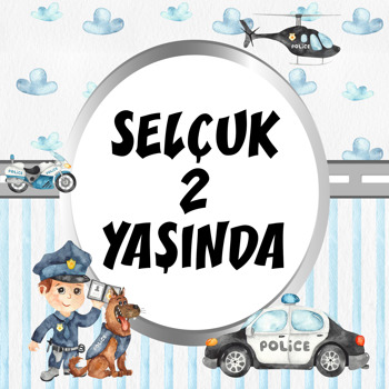 Sevimli Polis ile Köpeği Temalı Kare Doğum Günü Parti Afiş