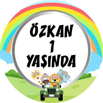 Sevimli Safari Hayvanları ile Gökkuşağı Temalı Akrilik Daire Magnet
