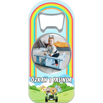 Sevimli Safari Hayvanları ile Gökkuşağı Temalı Resimli Uzun Doğum Günü Magnet Açacak