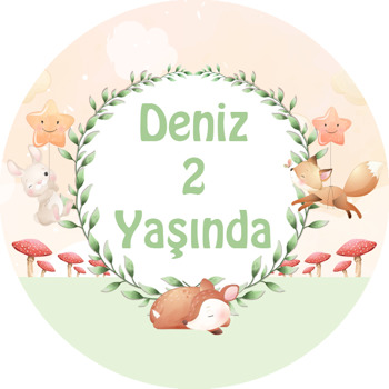 Sevimli Soft Hayvanlar ile Yaprak Çerçeve Temalı Akrilik Daire Magnet