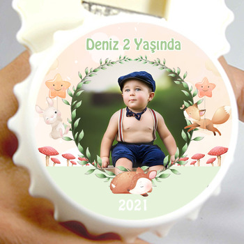 Sevimli Soft Hayvanlar ile Yaprak Çerçeve Temalı Kapak Şekilli Magnet Açacak