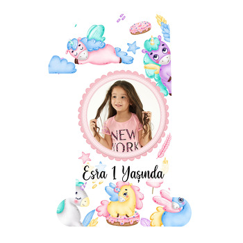 Sevimli Soft Unicorn Temalı Doğum Günü Magnet