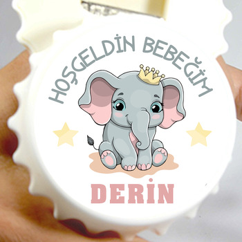 Sevimli Taçlı Fil Temalı Kapak Şekilli Magnet Açacak