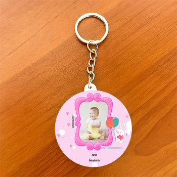 Sevimli Tavşan Bebek Daire Plastik Anahtarlık