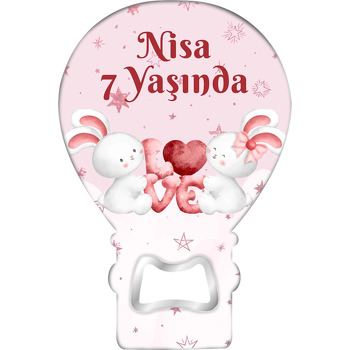 Sevimli Tavşanlar ile Love Temalı Balon Ahşap Magnet 