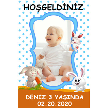 Sevimli Tavşanlar Temalı Doğum Günü Afiş