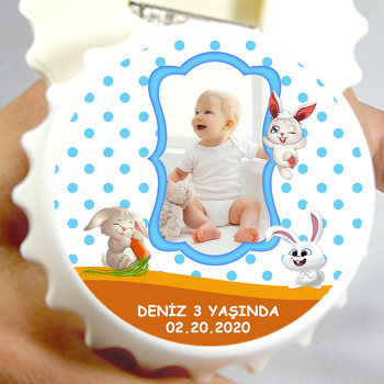 Sevimli Tavşanlar Temalı Resimli Kapak Şekilli Magnet Açacak