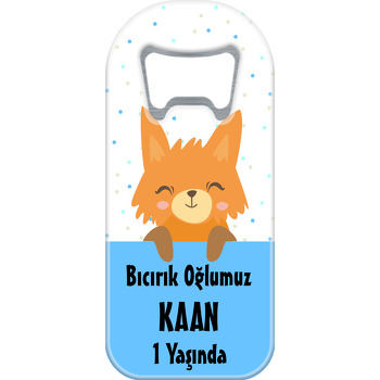 Sevimli Tilki Mavi Şerit Temalı Uzun Magnet Açacak