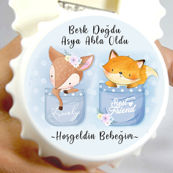 Sevimli Tilki Ve Geyik Temalı Kapak Şekilli Açacak Magnet