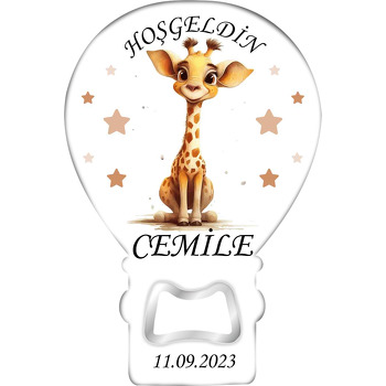Sevimli Zürafa ile Kahverengi Yıldızlar Temalı Balon Magnet Açacak