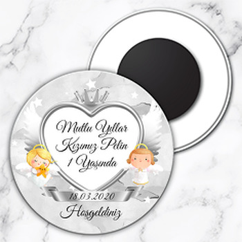 Silver Angel Temalı Daire Plastik Hediyelik Magnet
