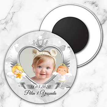 Silver Angel Temalı Resimli Daire Plastik Magnet
