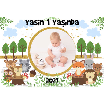 Simli Çerçeceli Sevimli Hayvanlar Ormanda Temalı Doğum Günü Magnet