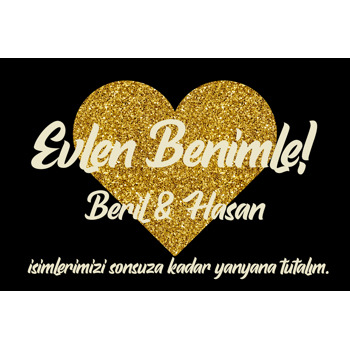 Simli Kalp ile Siyah Fon Temalı Evlilik Teklifi Afiş