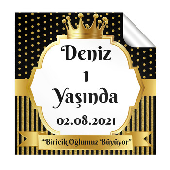 Simli Siyah Puantiye ile Gold Çerçeve Temalı Parti Etiket