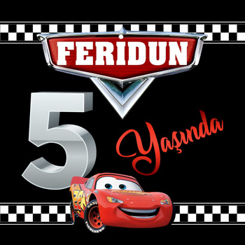Şimşek Mcqueen 5 Yaş Temalı Kare Doğum Günü Parti Afiş
