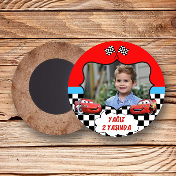 Şimşek Mcqueen Temalı Daire Ahşap Magnet