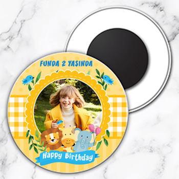 Şirin Hayvanlar Temalı Resimli Daire Plastik Magnet