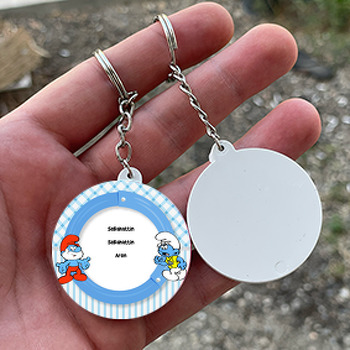 Şirinler Temalı Daire Plastik Anahtarlık